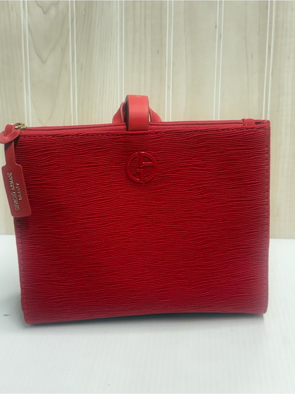 Giorgio Armani Vibrant Red Textured Cosmetic Pouch